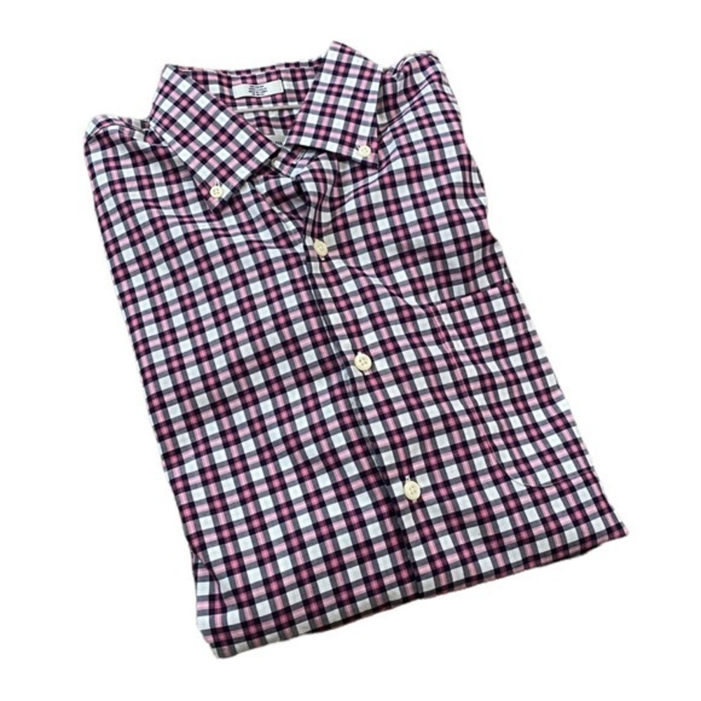 Peter Millar Men’s Pink & Navy Blue‎ Plaid Shirt Button Down Long Sleeve Medium